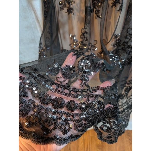 Whimsigoth Sequins Holiday Party Black Floral Wedding Chiffon Midi 18W Dress - Picture 5 of 9